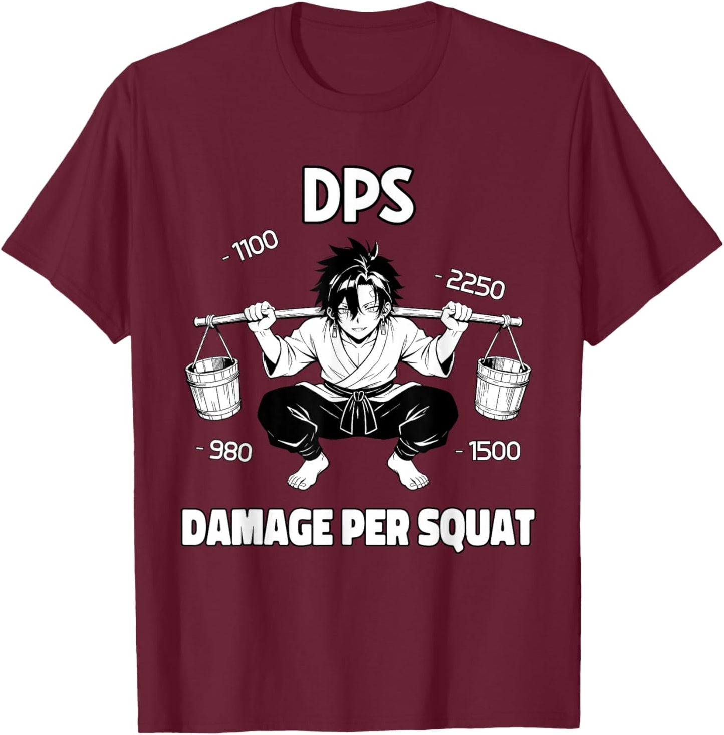 Funny Gym Anime Manga Gamer DPS Squat T-Shirt - T-Shirt | Maroon