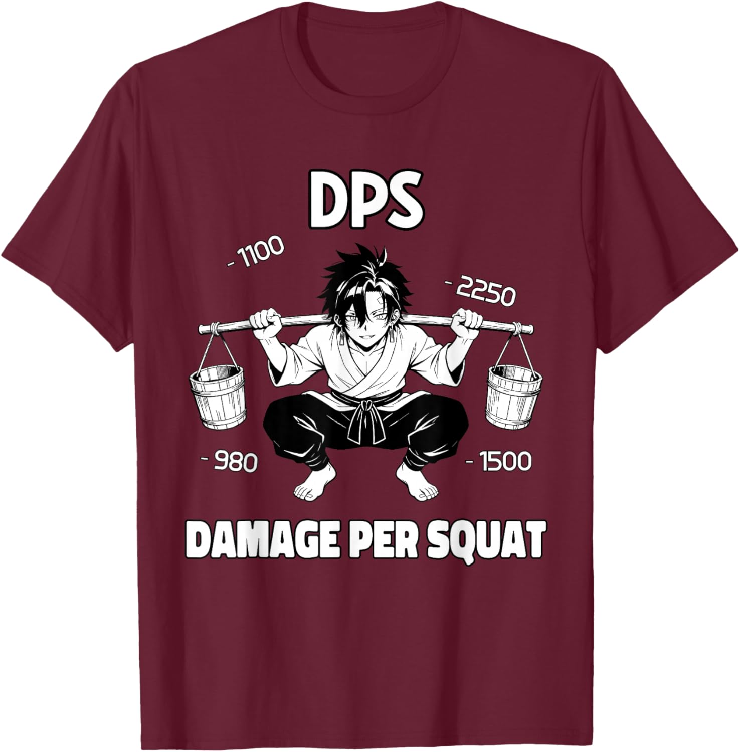 Funny Gym Anime Manga Gamer DPS Squat T-Shirt - T-Shirt | Maroon