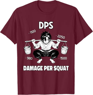 Funny Gym Anime Manga Gamer DPS Squat T-Shirt - T-Shirt | Maroon