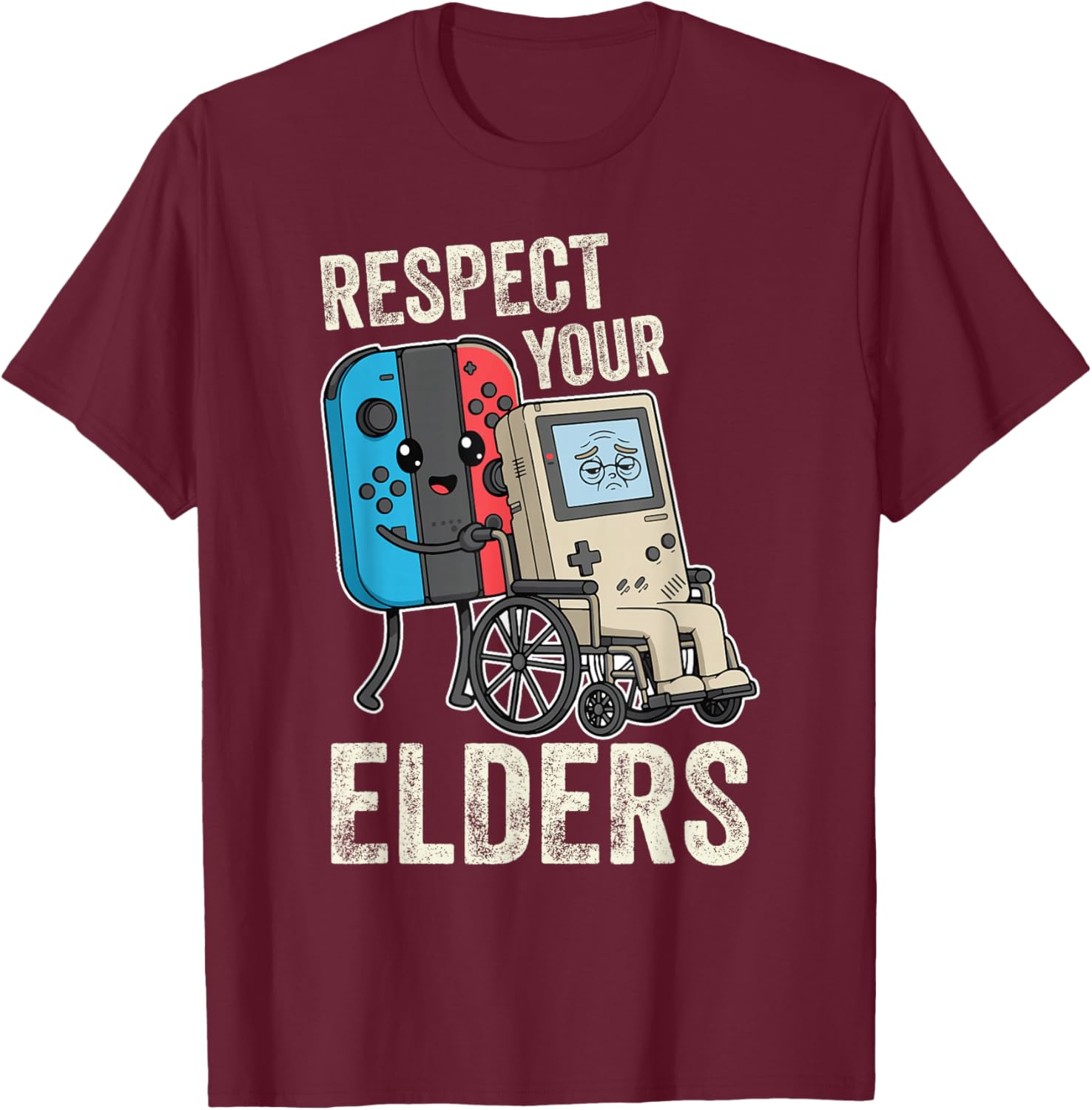Respect Your Elders Funny 80s Gaming Controller Retro Gamer T-Shirt - T-Shirt | Maroon
