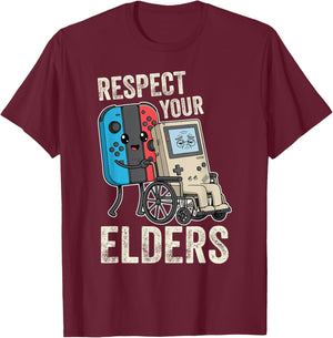 Respect Your Elders Funny 80s Gaming Controller Retro Gamer T-Shirt - T-Shirt | Maroon