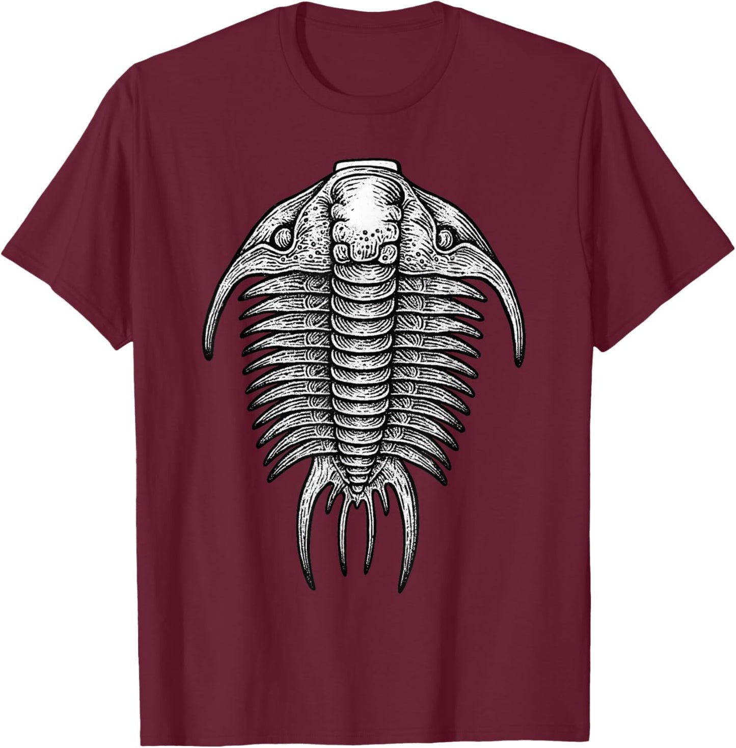 Trilobite Fossil Ancient Arthropod Dorsal View Paleontology T-Shirt - T-Shirt | Maroon