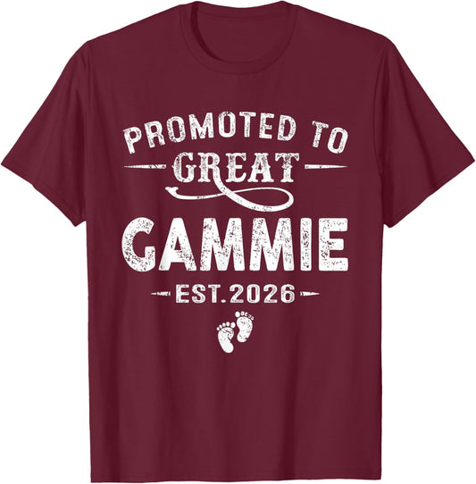 Promoted to Great Gammie Est 2026 Pregnancy Announcement T-Shirt - T-Shirt | Maroon