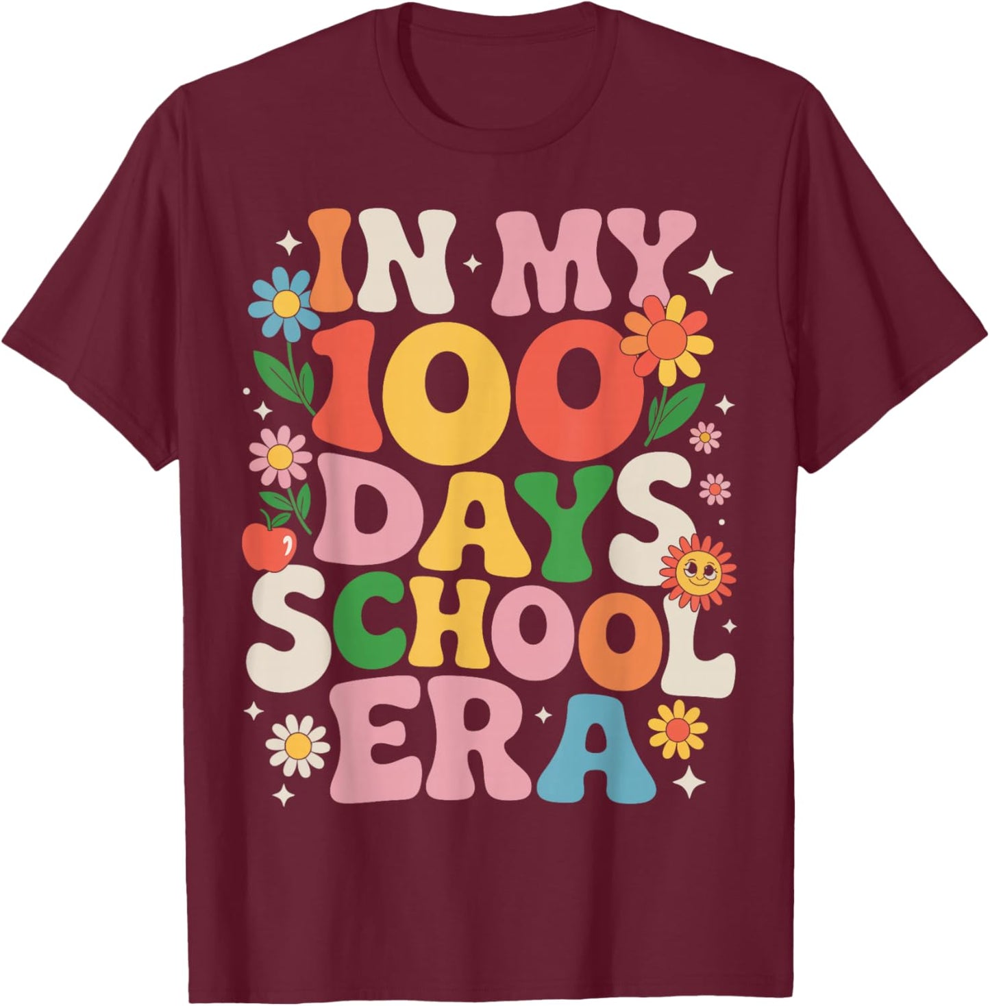 in My 100 Days of School Era Retro Teacher Student 100th Day T-Shirt - T-Shirt | Maroon