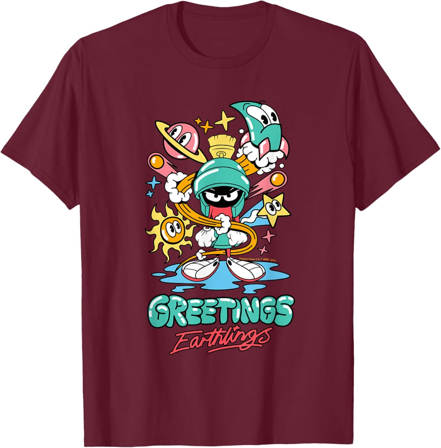 Marvin The Martian Greetings Earthlings T-Shirt - T-Shirt | Maroon