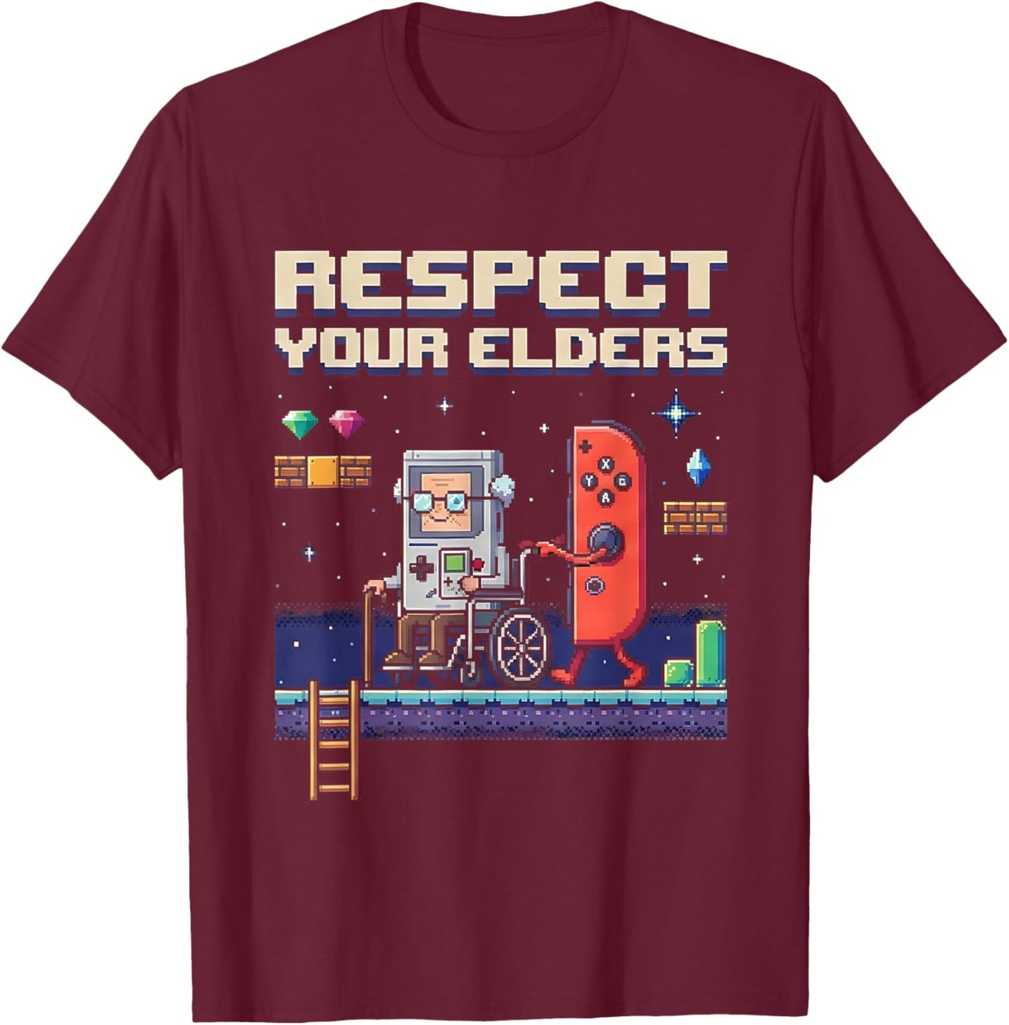 Respect Your Elders Retro Gaming Funny Gamer Controller T-Shirt - T-Shirt | Maroon