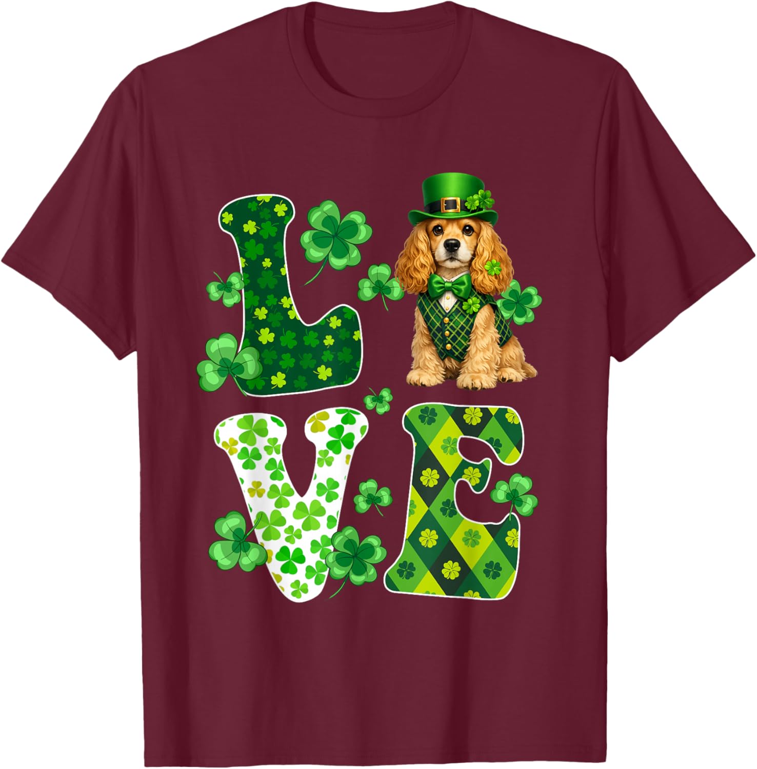 Love Cocker Spaniel Dog St Patricks Day Dog Lover T-Shirt - T-Shirt | Maroon
