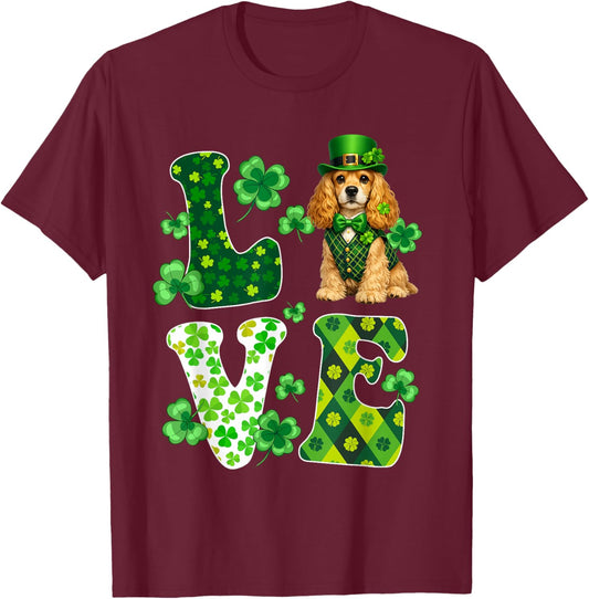 Love Cocker Spaniel Dog St Patricks Day Dog Lover T-Shirt - T-Shirt | Maroon
