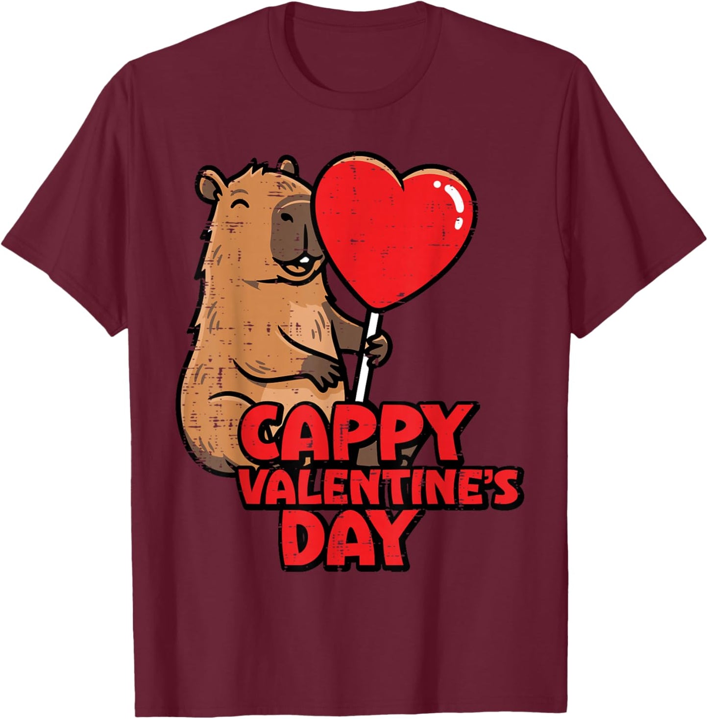 Cappy Valentines Day Capybara Cute Rodent Women Men Kids T-Shirt - T-Shirt | Maroon