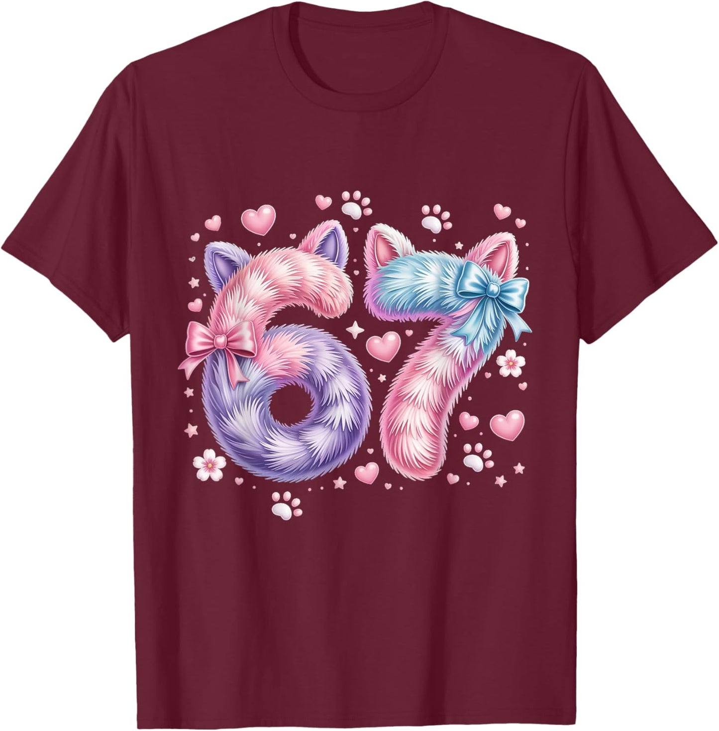 67 Six Seven Cat Shirt Kids Girls Boys Cat 6 7 Cat Six Seven T-Shirt - T-Shirt | Maroon