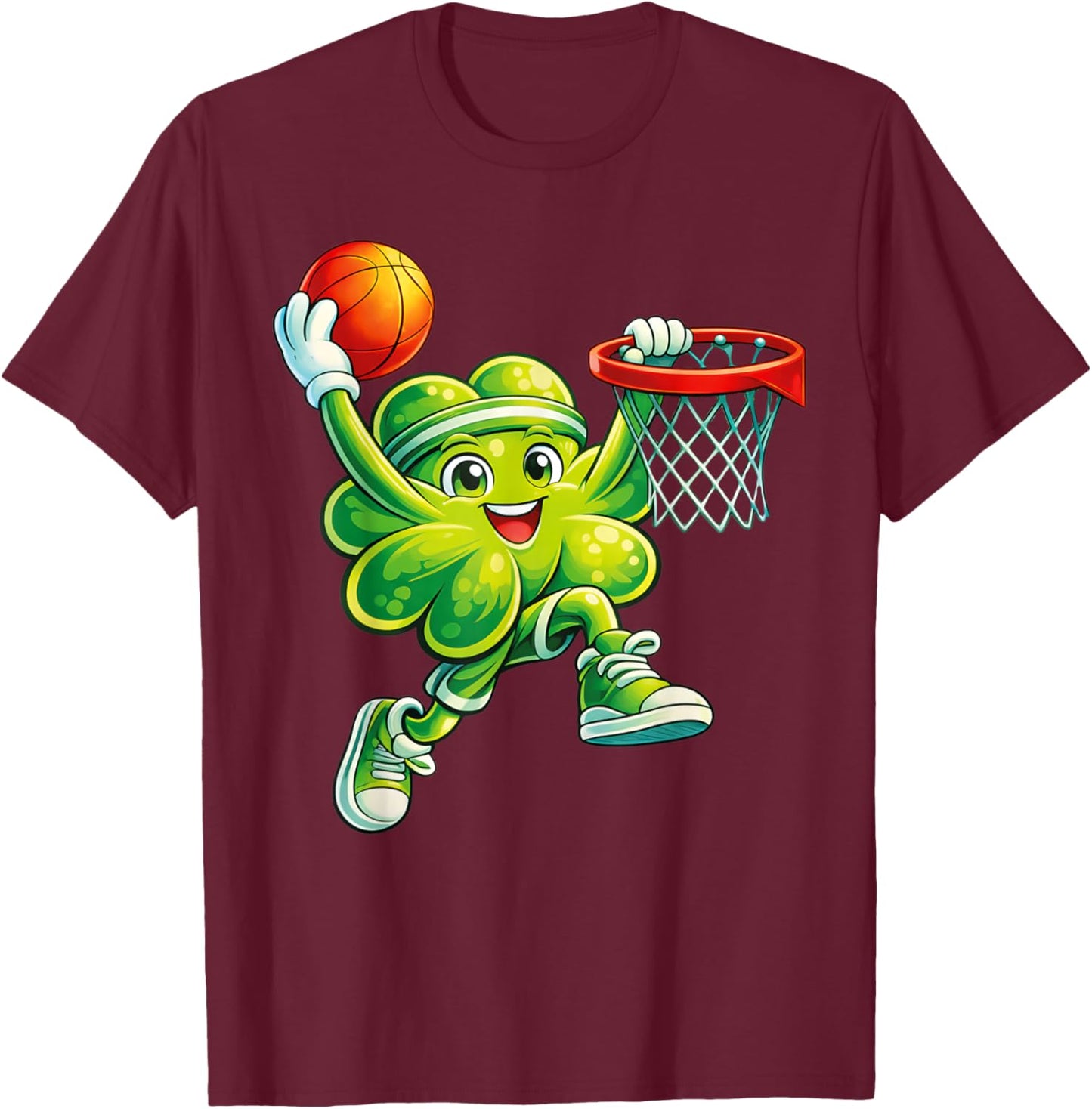 Funny Shamrock Playing Basketball St Patricks Day Boys Kids T-Shirt - T-Shirt | Maroon