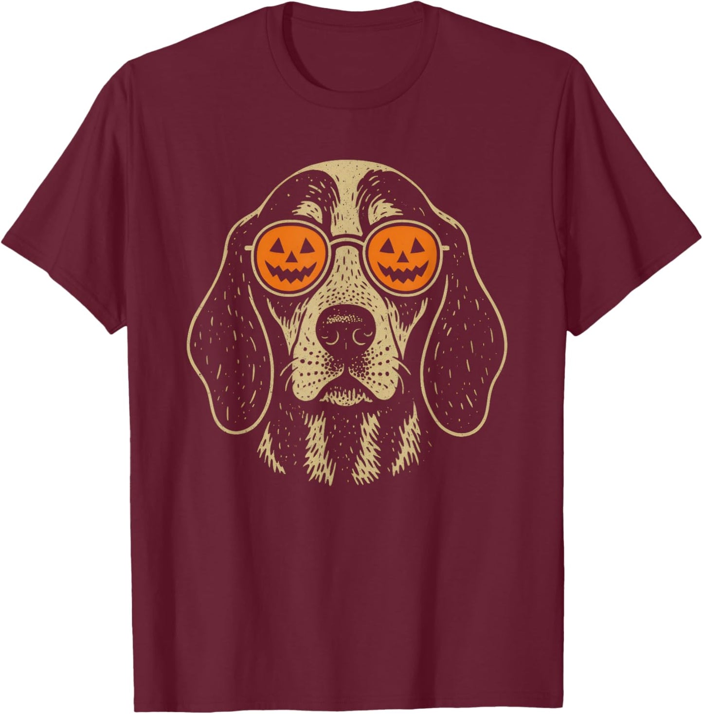 Halloween Bluetick Coonhound Dog with Pumpkin Glasses Gift T-Shirt - T-Shirt | Maroon