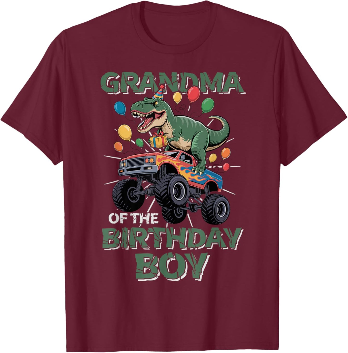 Grandma of The Birthday Party Outfit Monster Truck Grandma T-Shirt - T-Shirt | Maroon