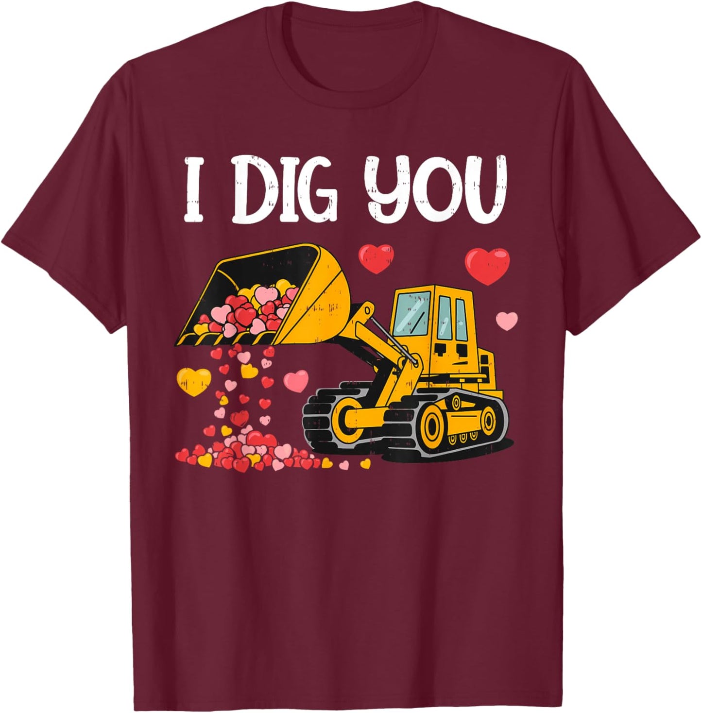 Construction Hearts Valentines Day for Teens Boys Girls Kids T-Shirt - T-Shirt | Maroon