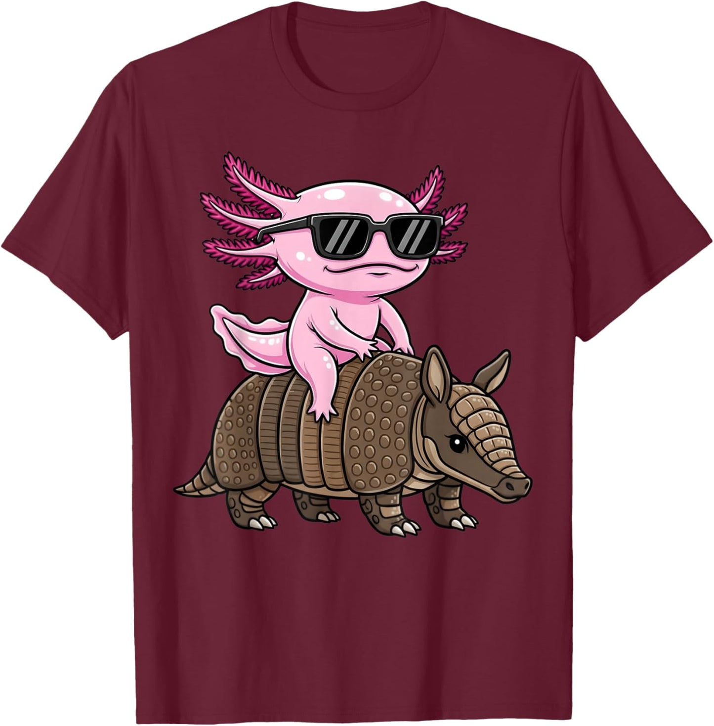 Cute Armadillo Axolotl Graphic Animal Lover Kids Boys T-Shirt - T-Shirt | Maroon