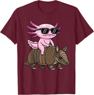 Cute Armadillo Axolotl Graphic Animal Lover Kids Boys T-Shirt - T-Shirt | Maroon