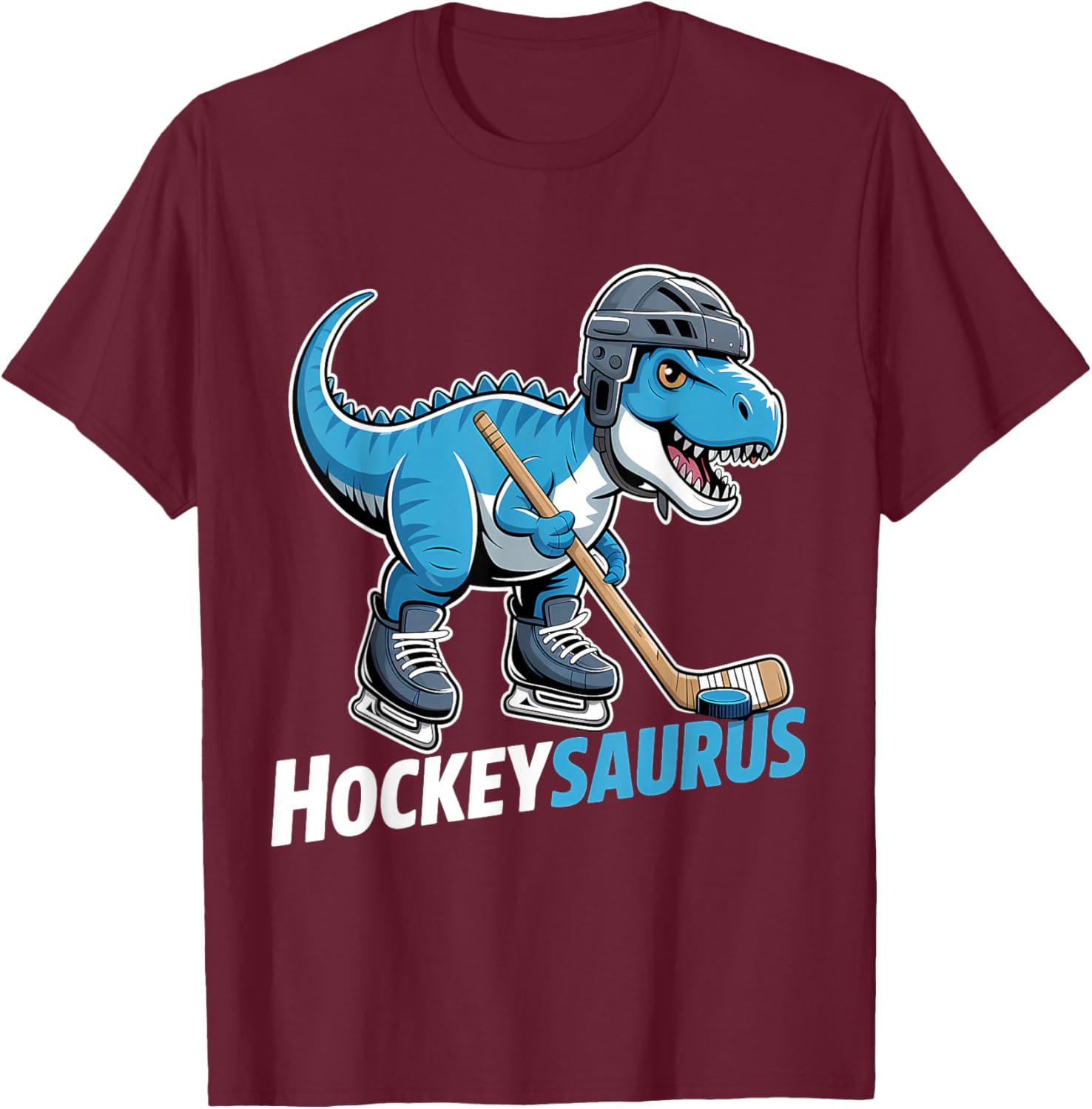 Hockeysaurus Ice Hockey Player Dinosaur T-Rex Dino T-Shirt - T-Shirt | Maroon