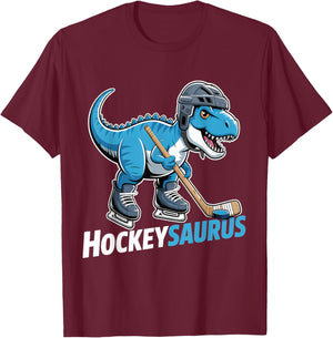 Hockeysaurus Ice Hockey Player Dinosaur T-Rex Dino T-Shirt - T-Shirt | Maroon