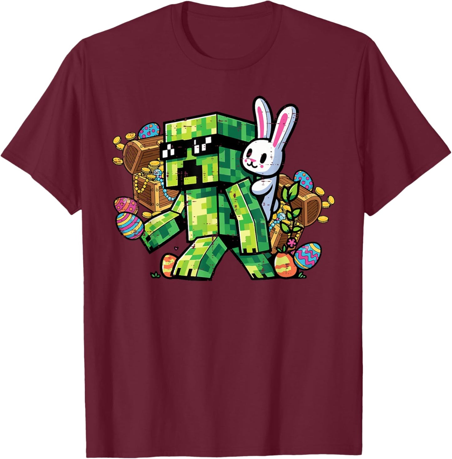 Easter Pixel Gamer Bunny Gaming Toddler Boys Kids Youth Men T-Shirt - T-Shirt | Maroon