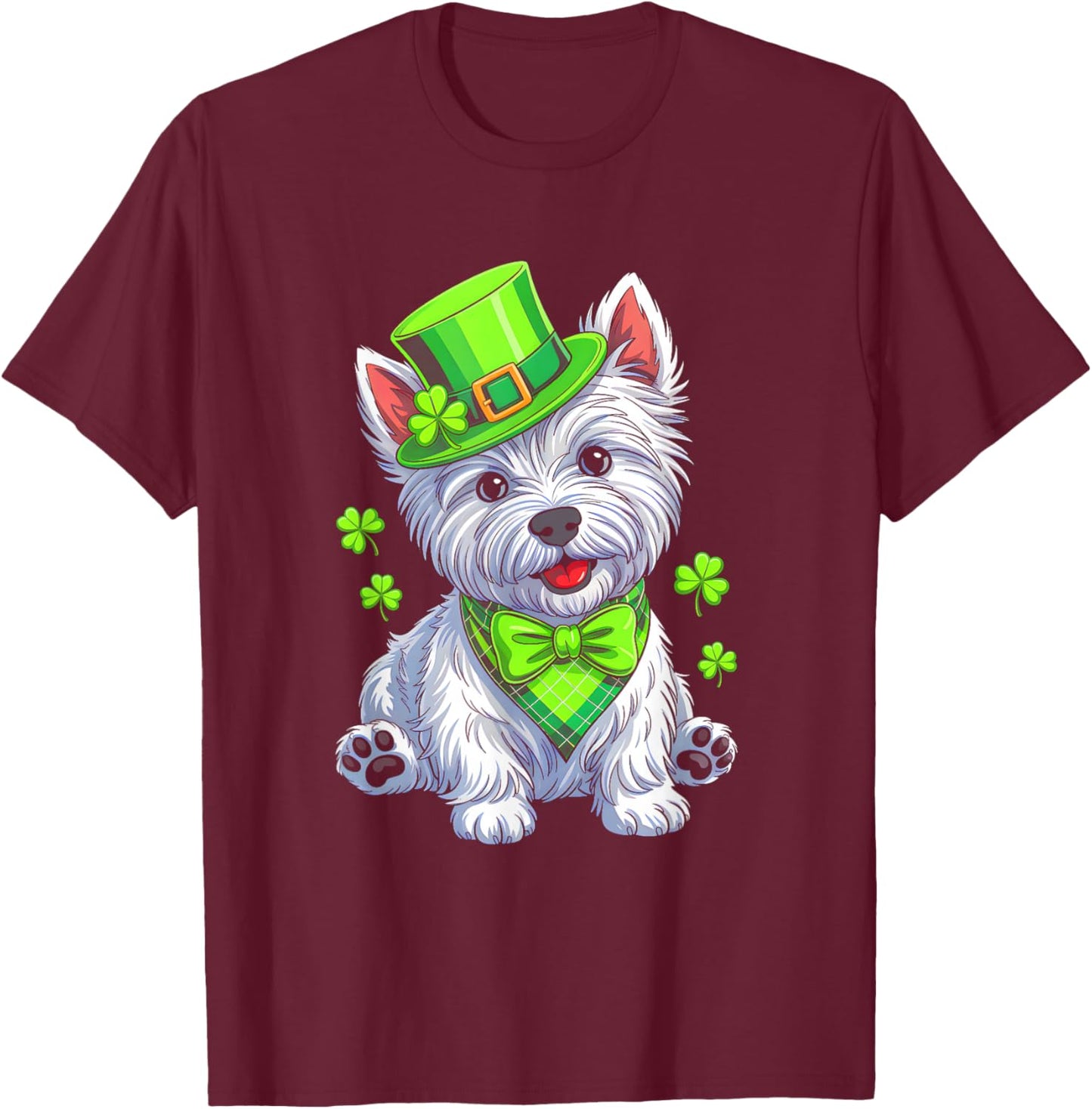 Westie Dog St Patricks Day Irish Lucky Shamrock Dog Lover T-Shirt - T-Shirt | Maroon