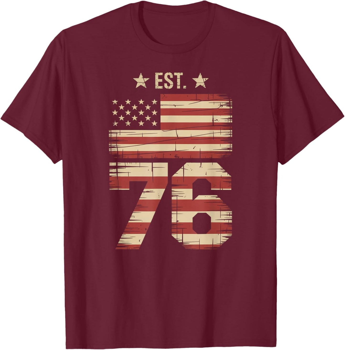 4th of July 6 7 USA Flag Patriotic Independence 76 T-Shirt - T-Shirt | Maroon