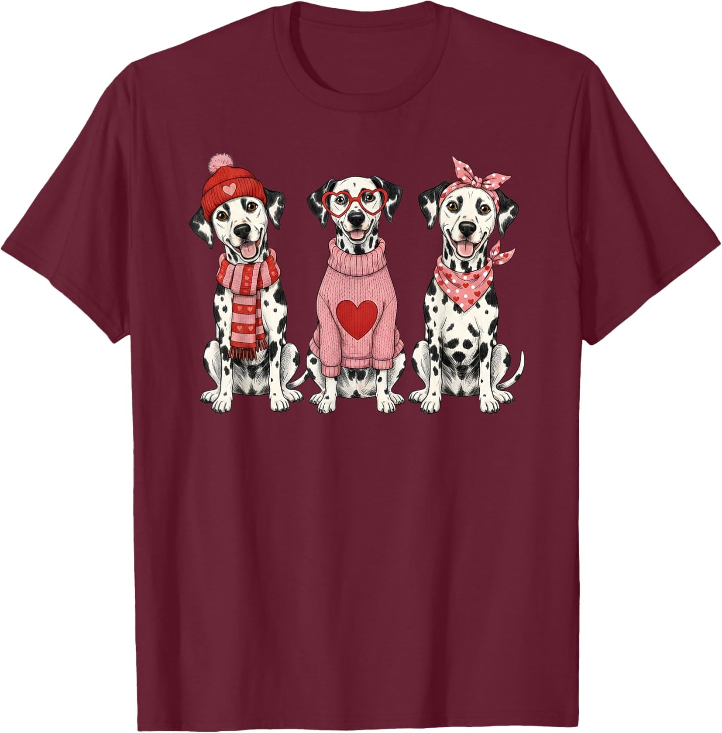 Cute Dalmatian Valentine Dog T-Shirt - T-Shirt | Maroon