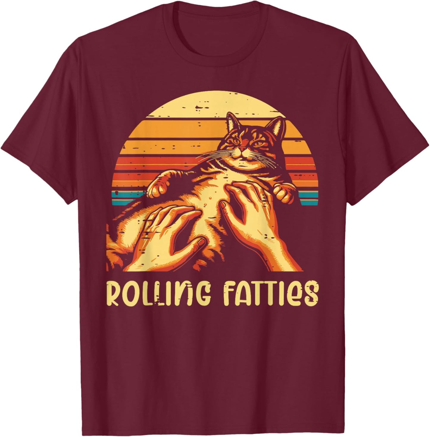 Fat Cat Rolling Fatties Funny Kitten Kitty Men Women Kids T-Shirt - T-Shirt | Maroon