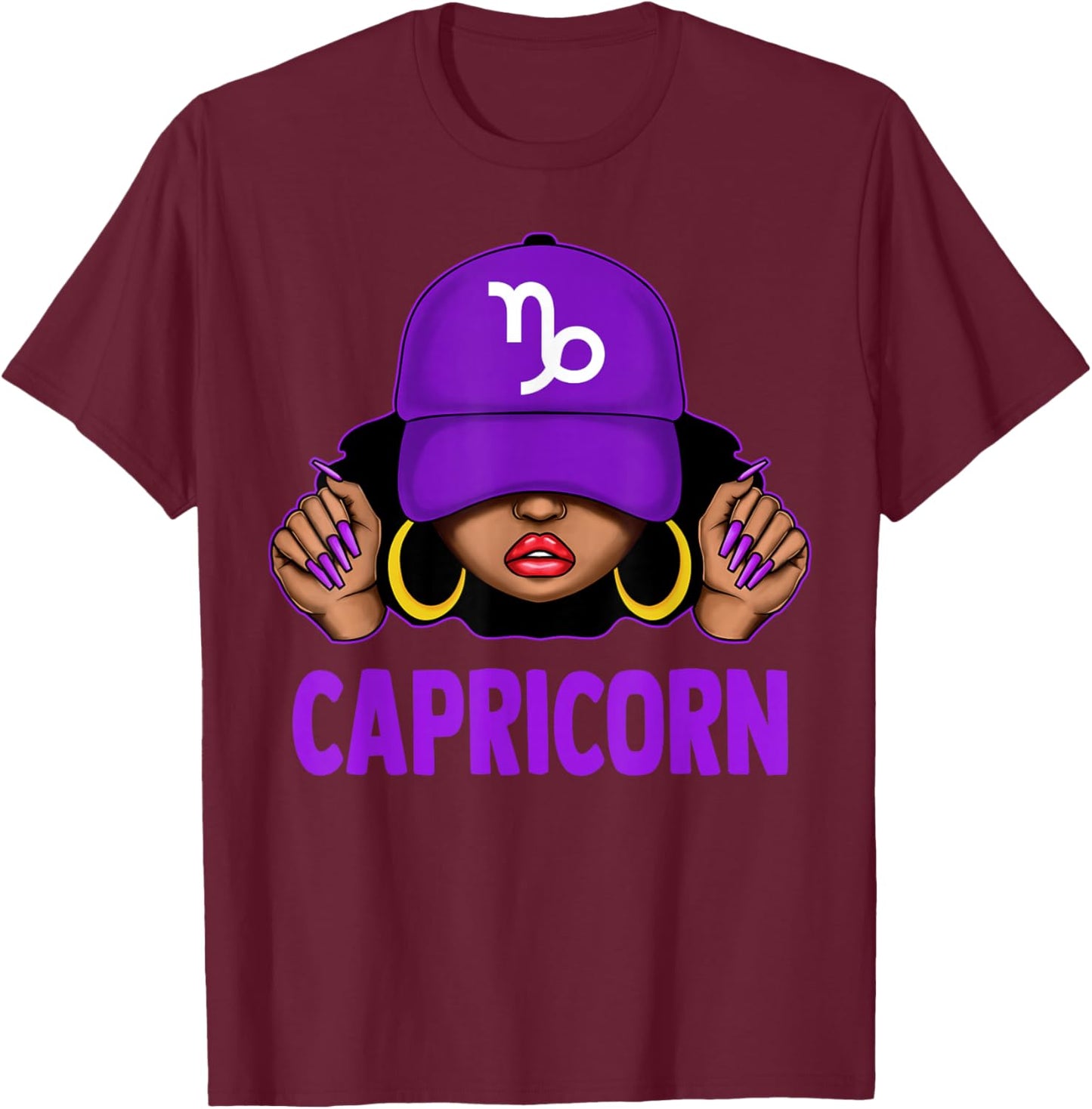 Capricorn Queen Black Woman Purple Cap It's My Birthday T-Shirt - T-Shirt | Maroon