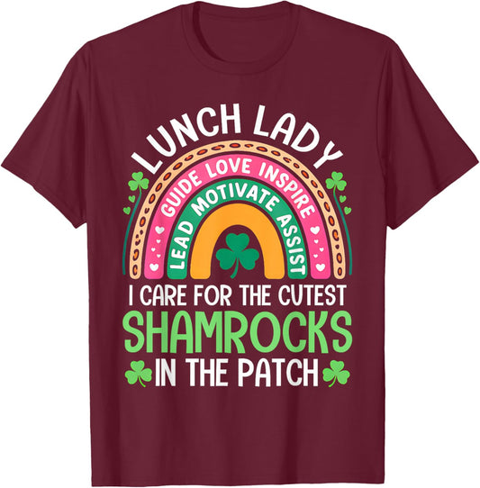 Lunch Lady St Patricks Day Cute Shamrocks Paddys Irish Women T-Shirt - T-Shirt | Maroon