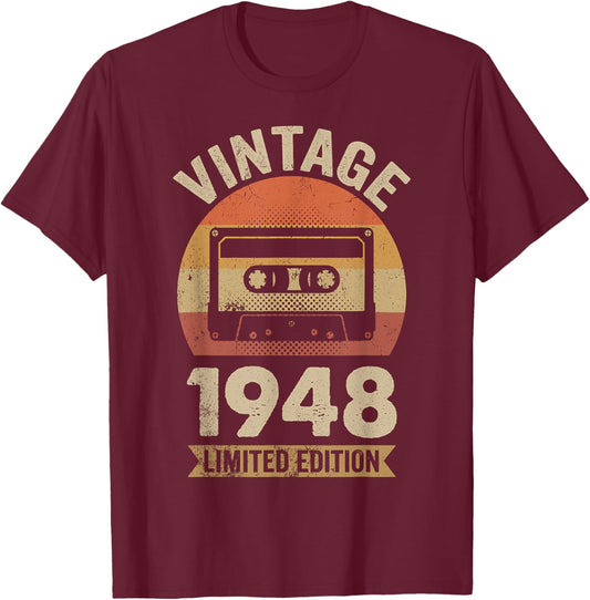 Vintage 1948 Retro Cassette 78th Birthday Gift Women T-Shirt - T-Shirt | Maroon