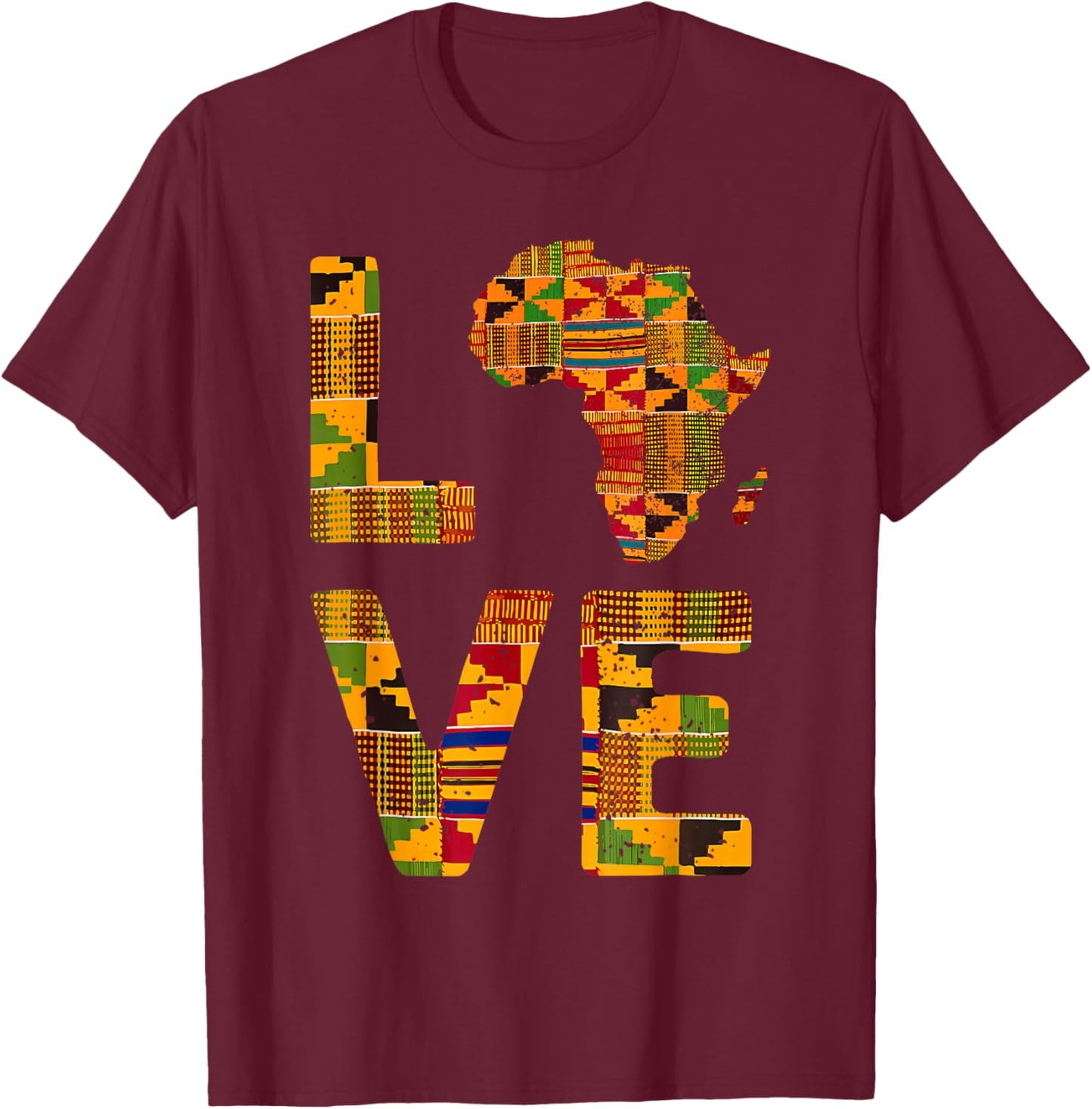 Africa Cool African Roots Map Traditional Kente Cloth T-Shirt - T-Shirt | Maroon