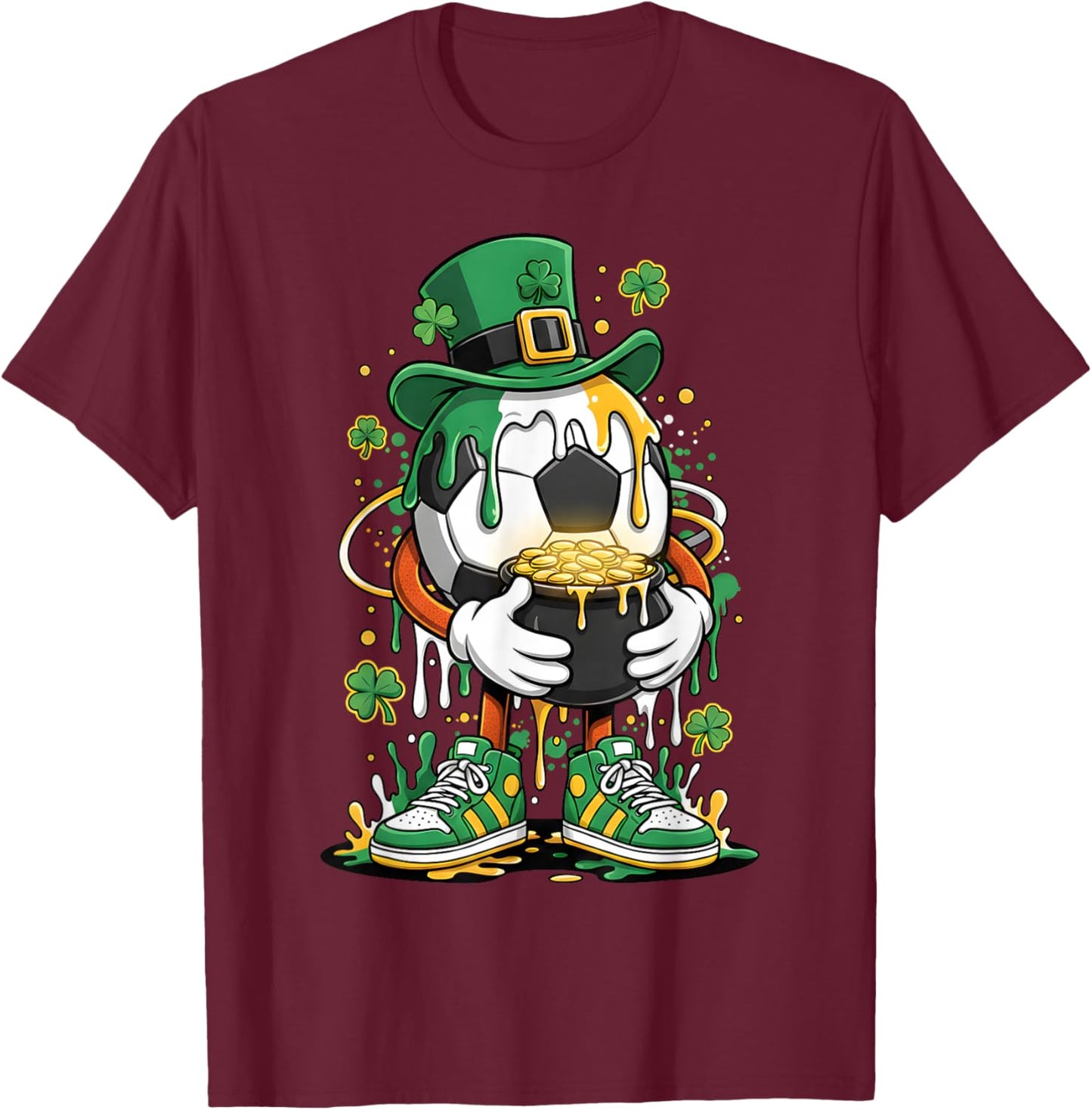 St Patrick Day Lucky Soccer Irish Shamrock Sport Drip T-Shirt - T-Shirt | Maroon