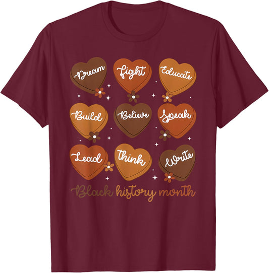 Retro Black History Month Heart Candy African American Pride T-Shirt - T-Shirt | Maroon