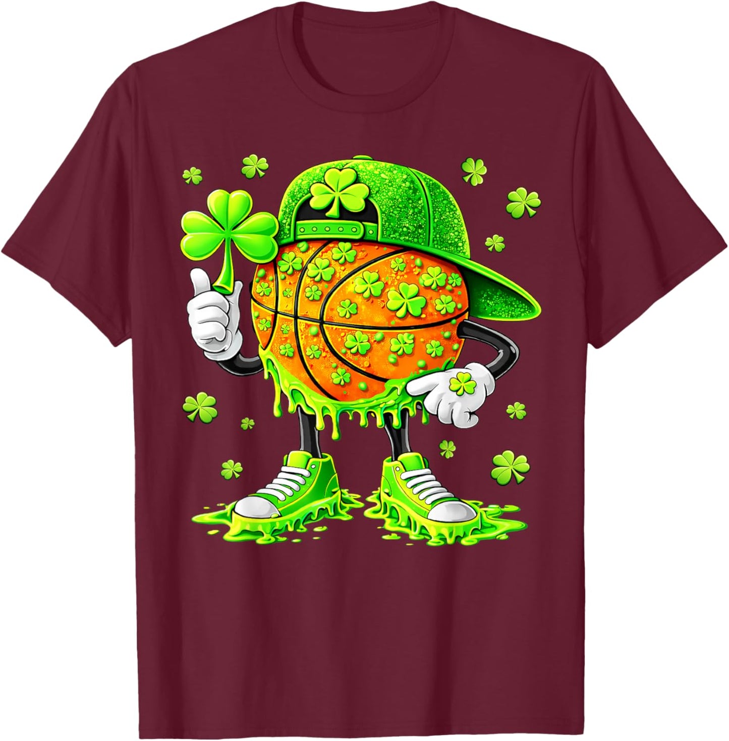 Funny Basketball Shamrock Irish St Patricks Men Boy T-Shirt - T-Shirt | Maroon