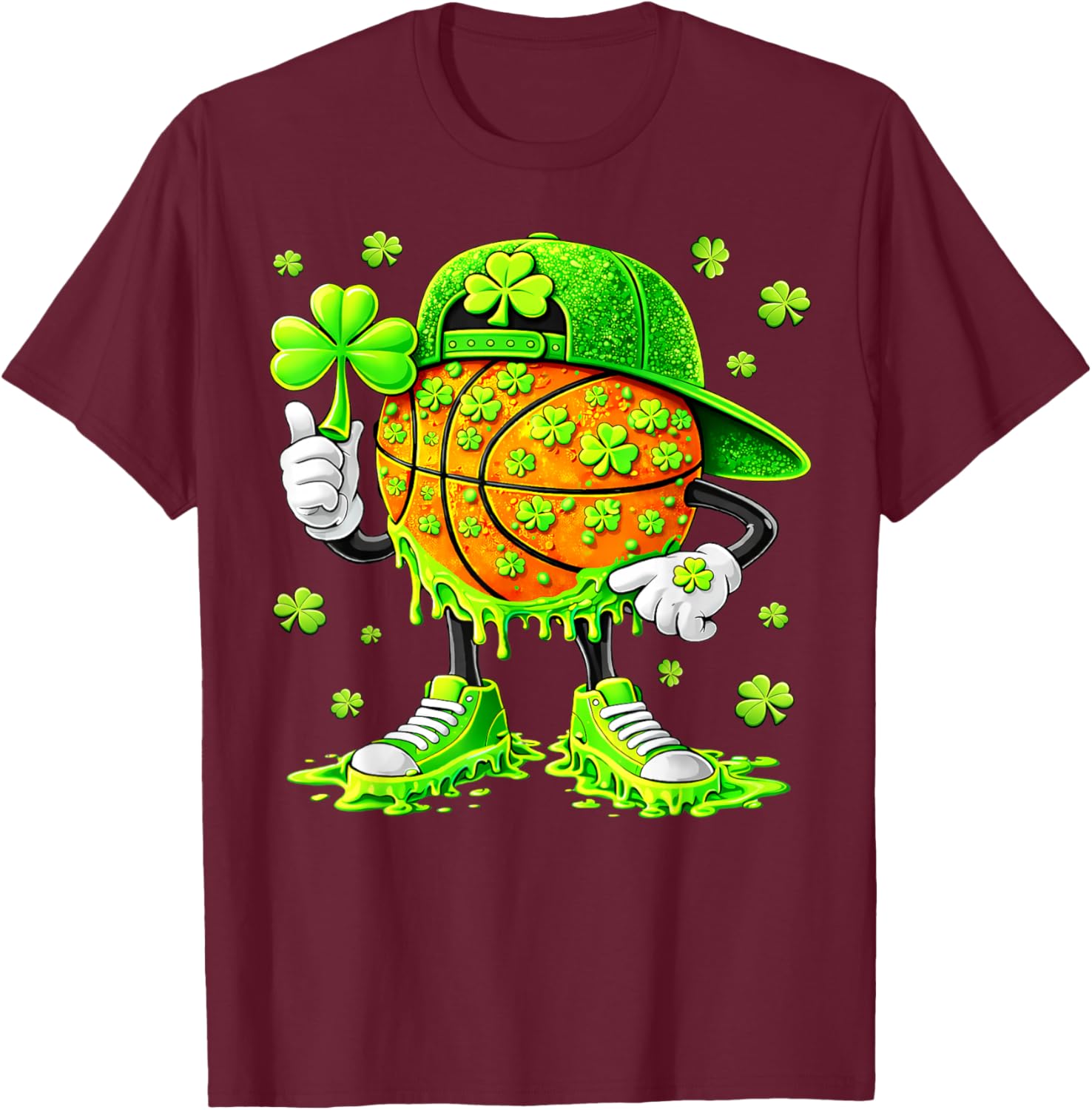 Funny Basketball Shamrock Irish St Patricks Men Boy T-Shirt - T-Shirt | Maroon