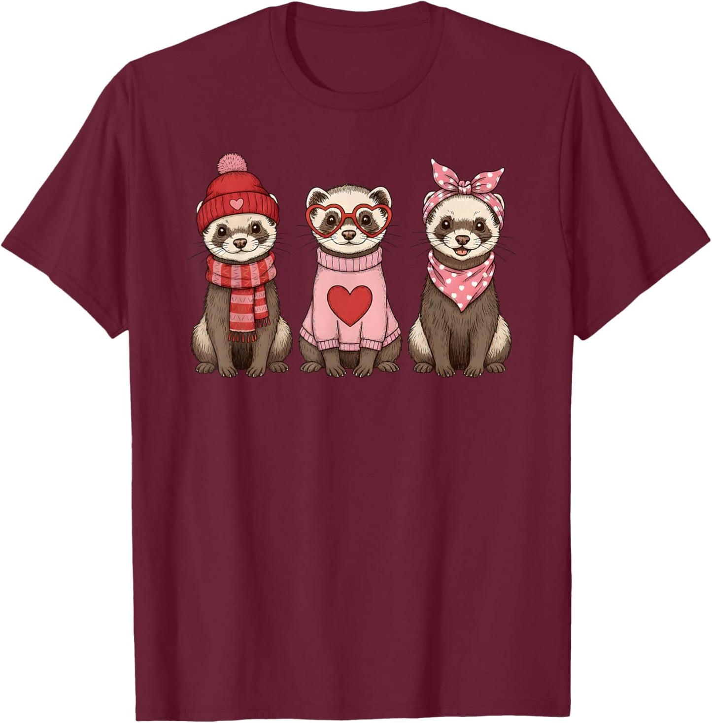Retro Ferret Cute Valentine T-Shirt - T-Shirt | Maroon