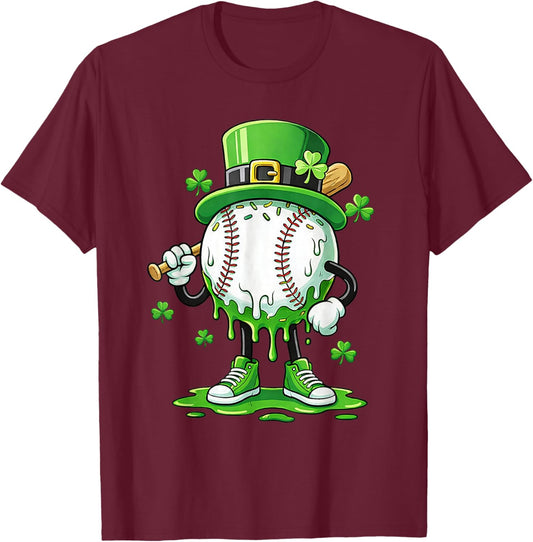 Baseball Green Drip Ice Cream Youth Boy St Patricks Day T-Shirt - T-Shirt | Maroon