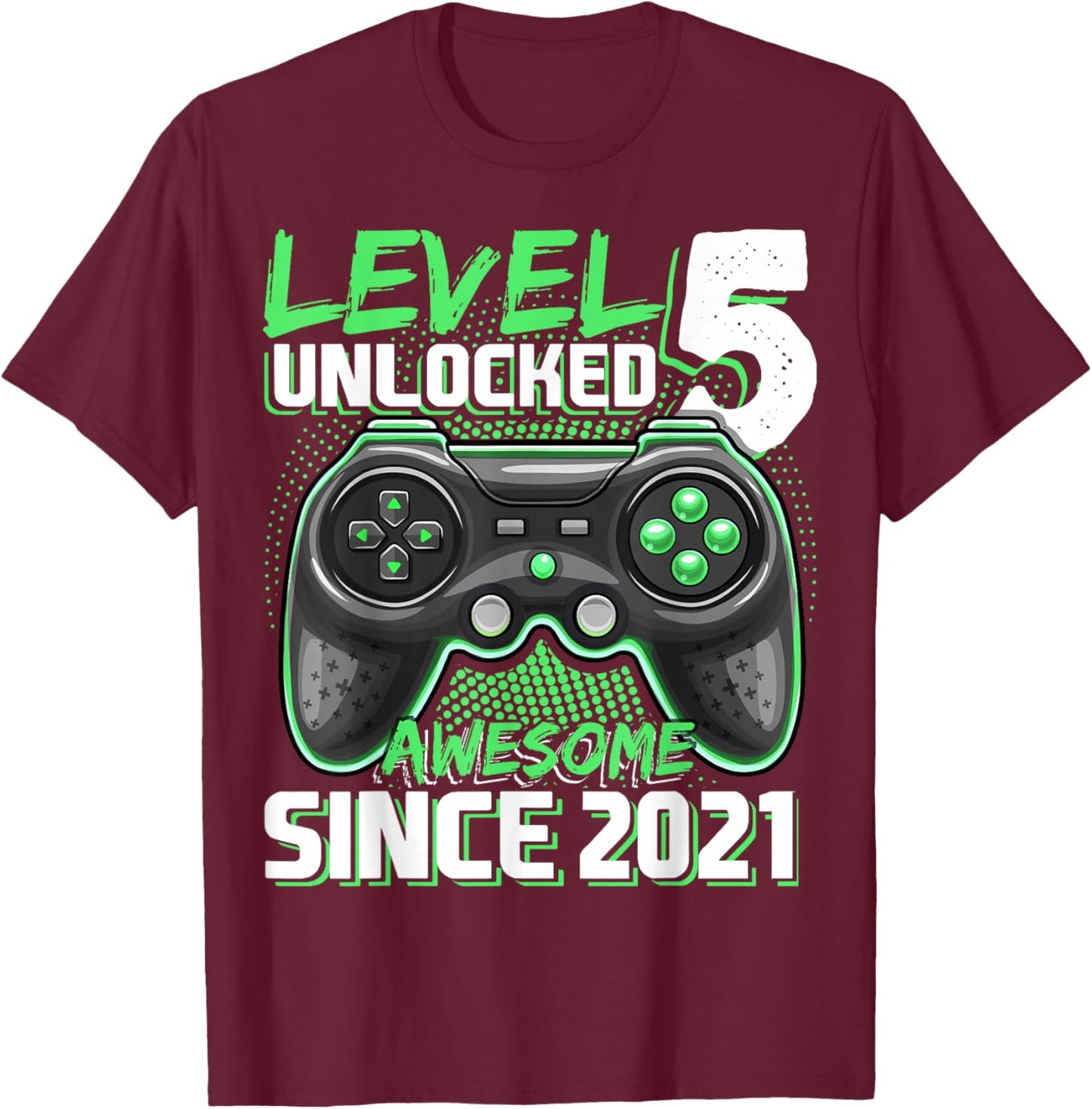 Level 5 Unlocked Birthday Boy Gamer 5 Year Video Game 2021 T-Shirt - T-Shirt | Maroon