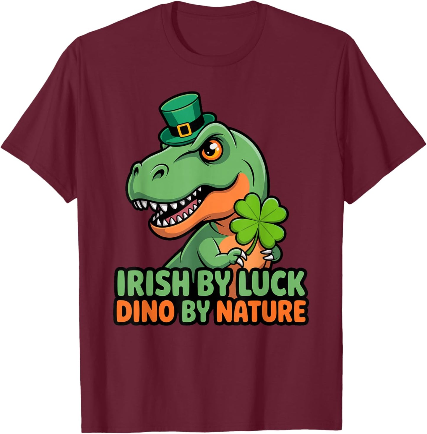 Irish by Luck Dino by Nature St Patricks Day T-Rex Boys T-Shirt - T-Shirt | Maroon