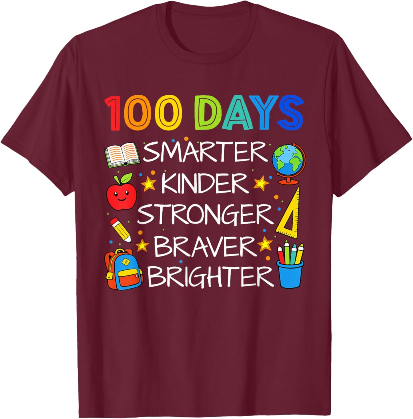 Happy 100 Days of School Boys Girls Kids 100th Day of School T-Shirt - T-Shirt | Maroon