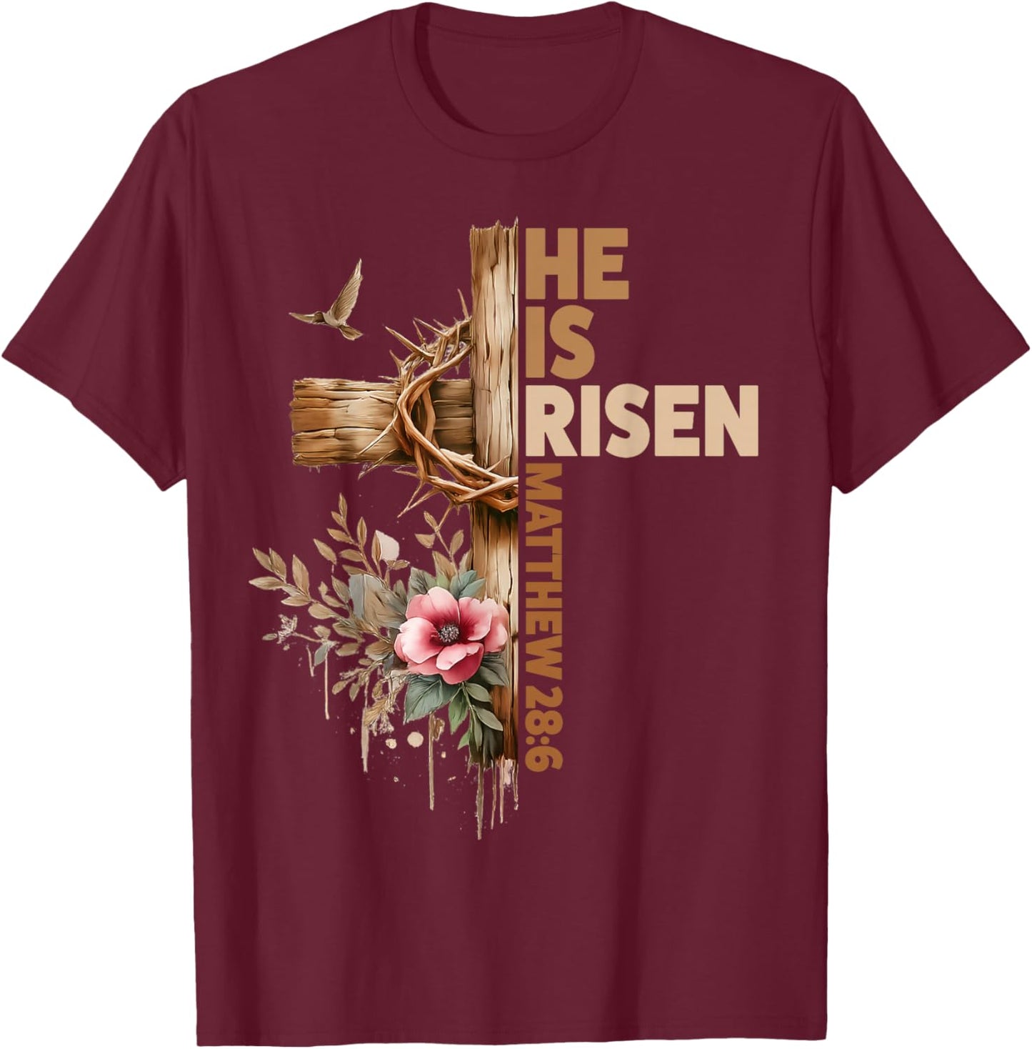 He is Risen Jesus Christian Religious Easter Men Women Girl T-Shirt - T-Shirt | Maroon