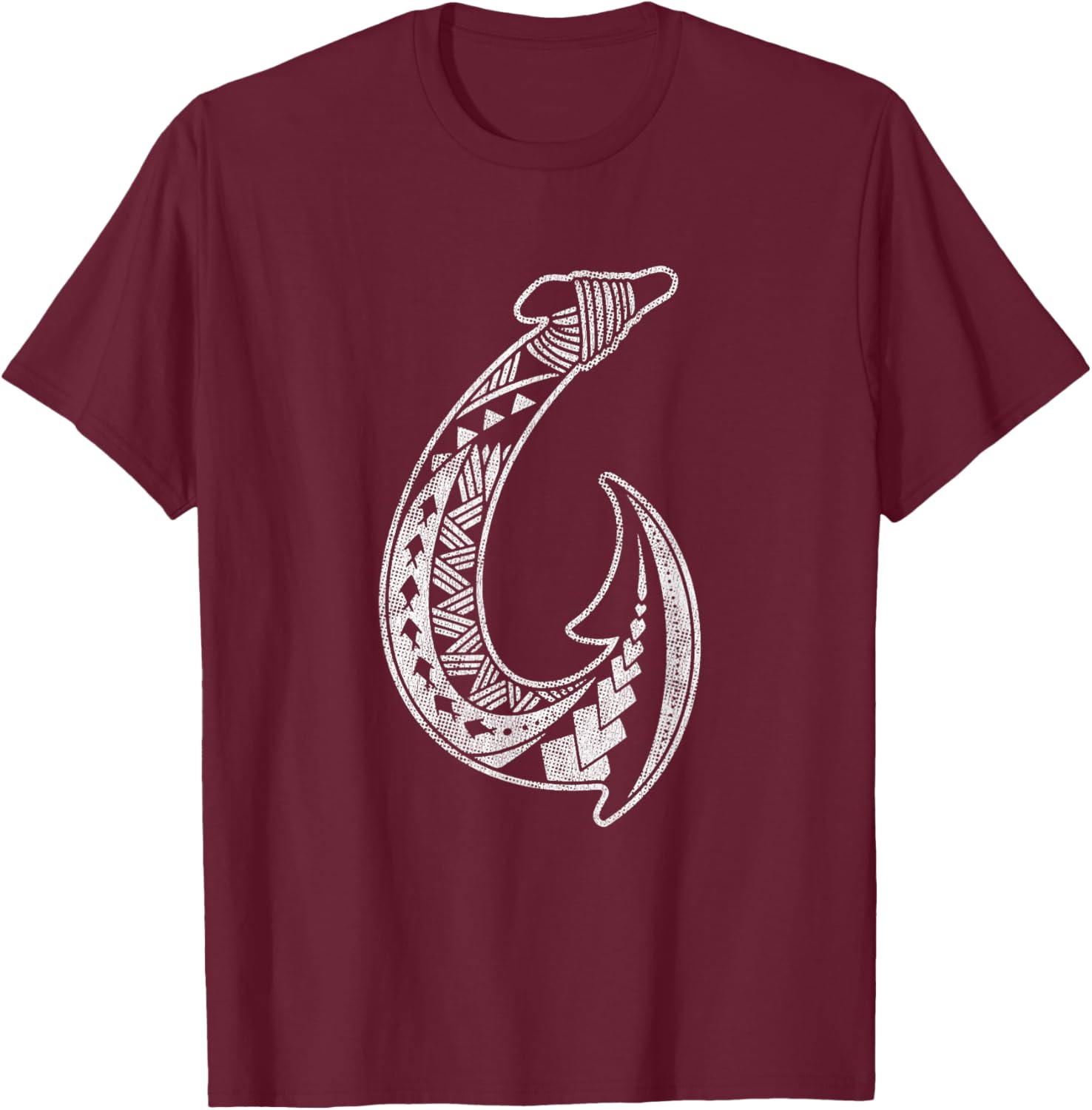 Hawaii Tribal Fish Hook Hawaiian Polynesian Maori Vintage T-Shirt - T-Shirt | Maroon