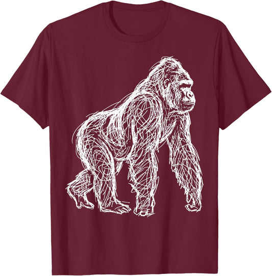 Gorilla Line Art T-Shirt - T-Shirt | Maroon