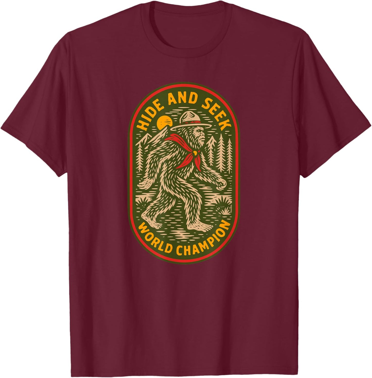 ScoutSquatch! Hide & Seek World Champion Bigfoot Scout T-Shirt - T-Shirt | Maroon