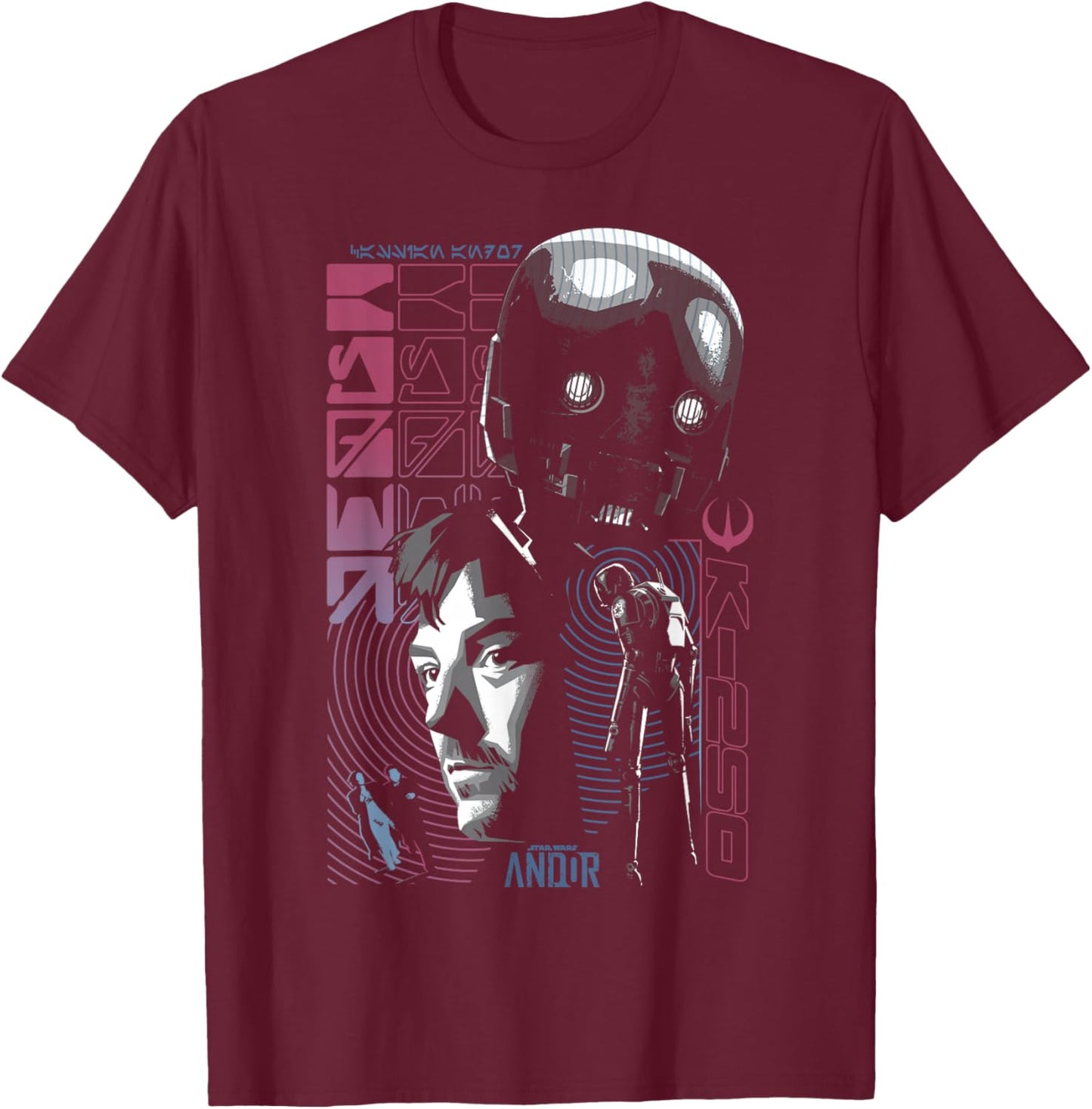 Star Wars Andor Cassian Andor and K-2SO T-Shirt - T-Shirt | Maroon