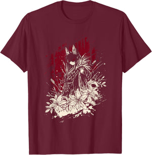 Kitsune Japanese Anime Gothic Girl Horror Aesthetic Art T-Shirt - T-Shirt | Maroon