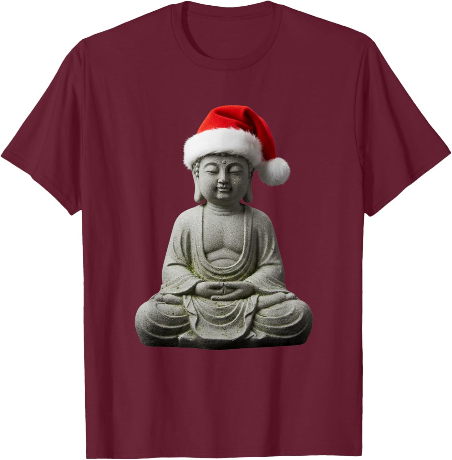 Zen Buddha Meditating Santa Hat Funny Holiday Christmas T-Shirt - T-Shirt | Maroon