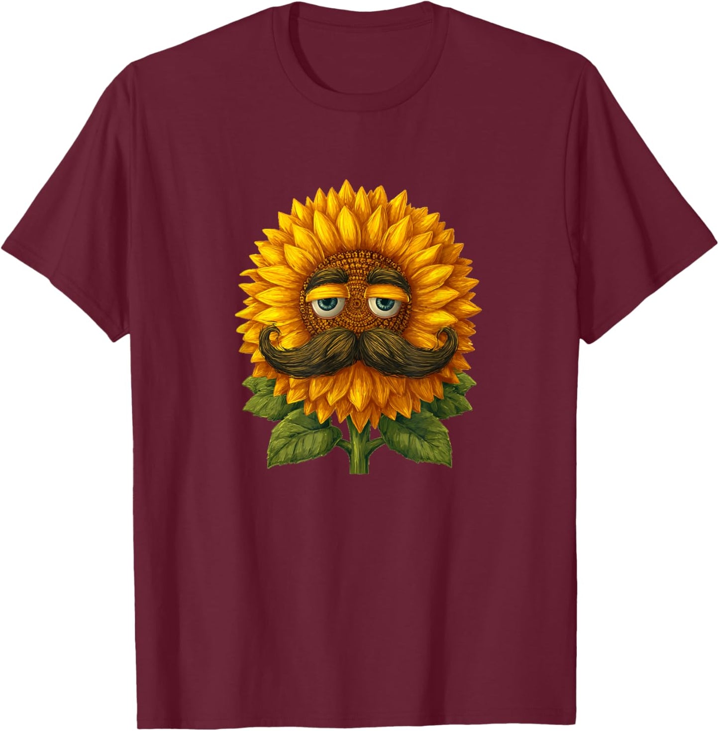 Handsome Mustache Sunflower Face Costume T-Shirt - T-Shirt | Maroon