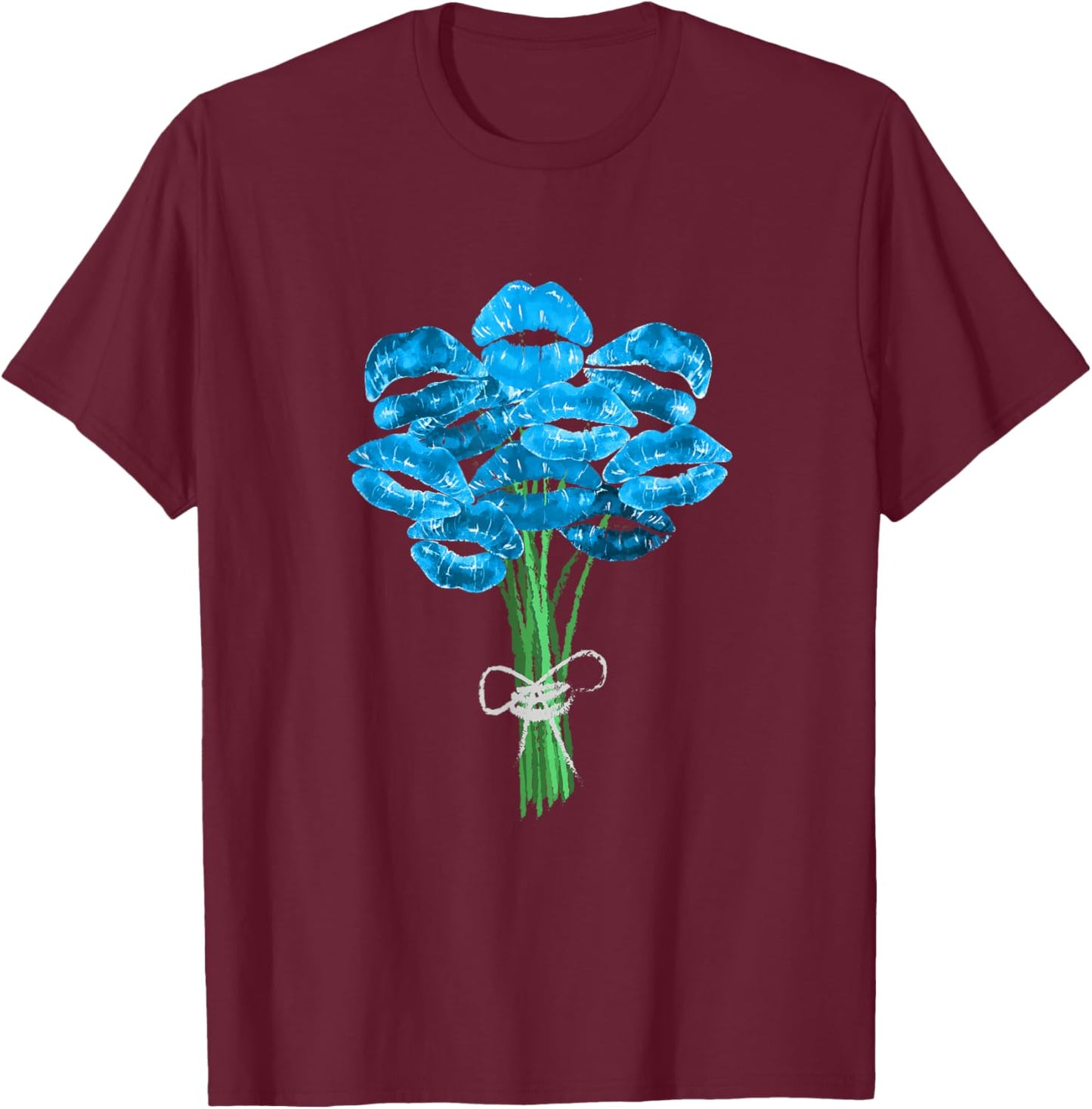 Blue Color Flower Kisses Blue Graphic T-Shirt - T-Shirt | Maroon