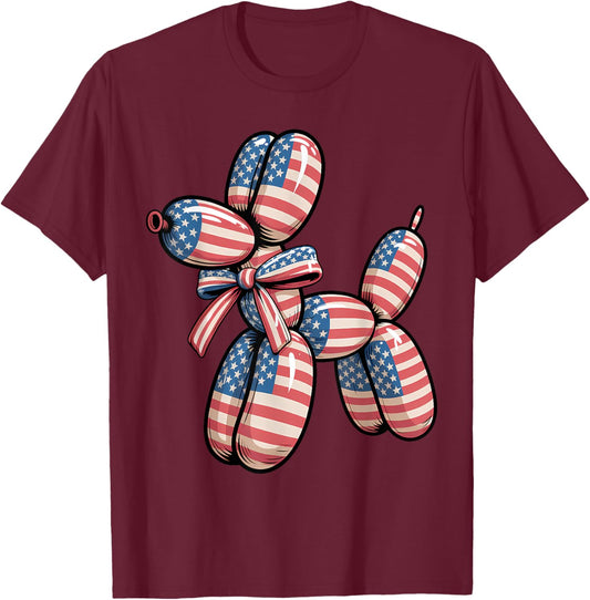 Balloon Dog Balloon Twisting 4th of July American Flag T-Shirt - T-Shirt | Maroon